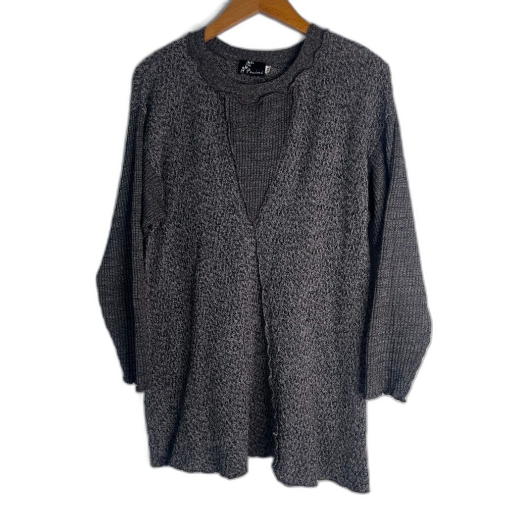 Fenini Gray Lagenlook Long Sleeve Vintage Two Tone‎ Made in USA Top MD